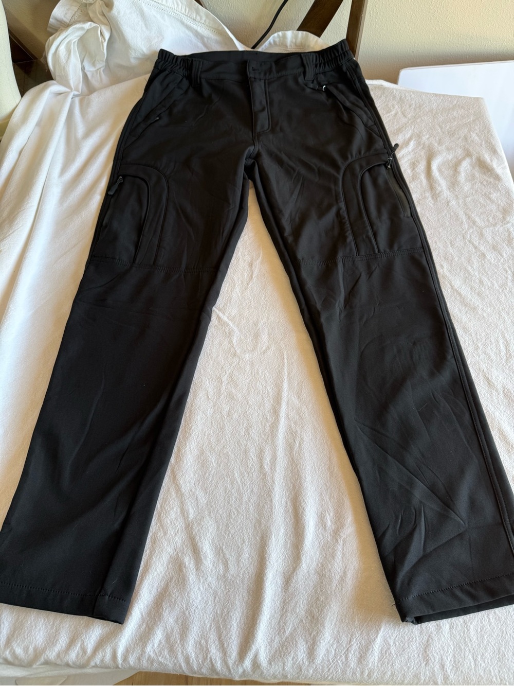Men's Black Cargo Utility polyester lined Pants with Stretch